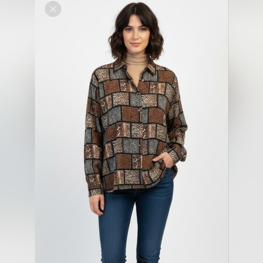 Yves St.Clair2 20w animal print button up blouse
